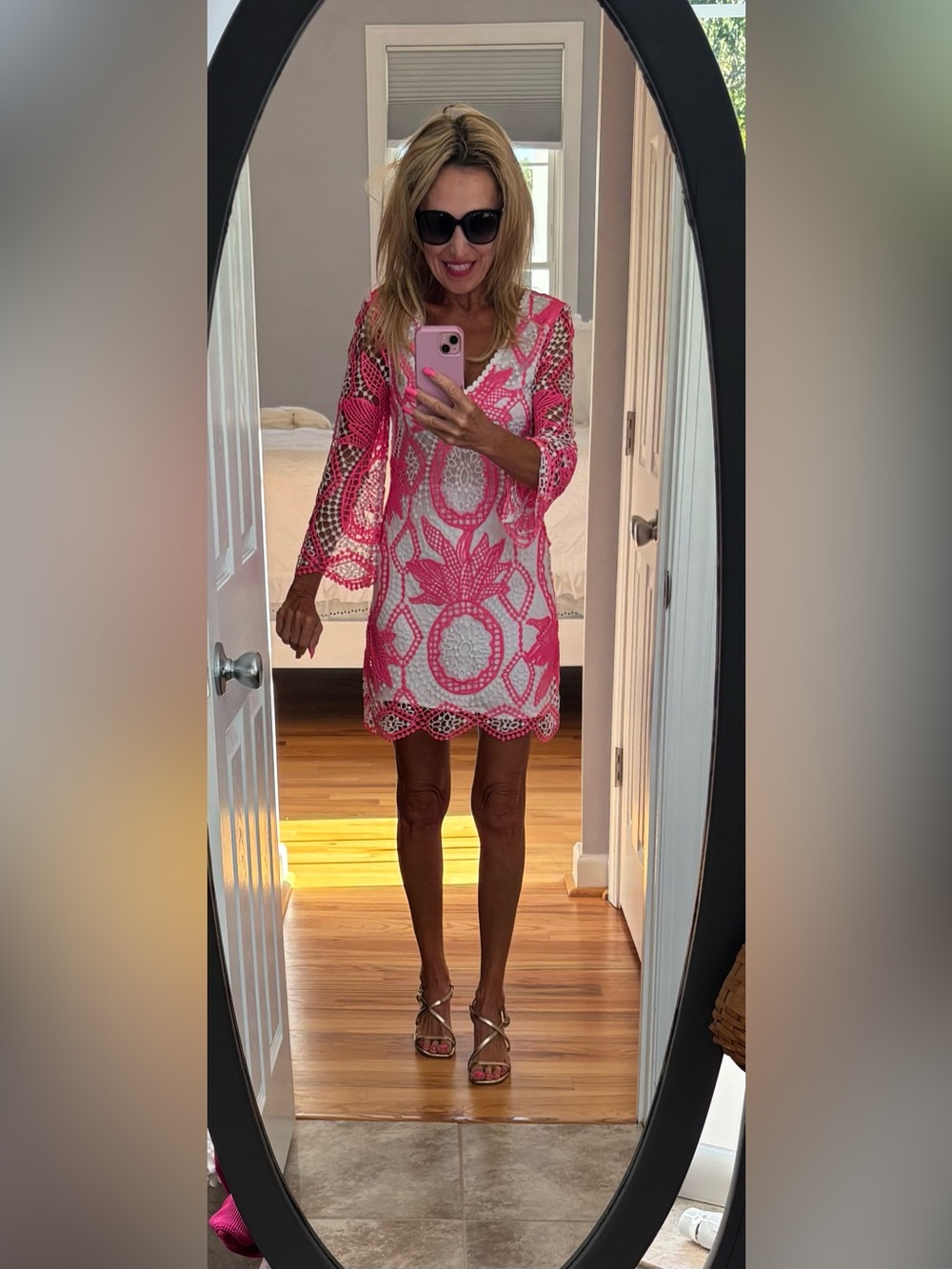Lilly Pulitzer Lottie Hot Pink and White Crochet Shift Dress - stunning